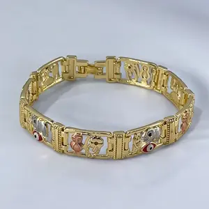 Women's 18K Gold Plated Cuban Chain & Link Bracelet, 7in Long, 2cm Wide, Elegant Durable Jewelry Accessory with Protective Eye & Good Luck Positive Energy Design, Casual Trendy Costume Fashion Accessory