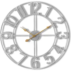 Large Wall Clock for Living Room Decor - Wall Clock for Kitchen - 24 inch Big Wall Clock Decorative - Metal Wall Art - Analog Large Clock for Bedroom, Home, Kitchen, Office, Wall Decor (Silver)