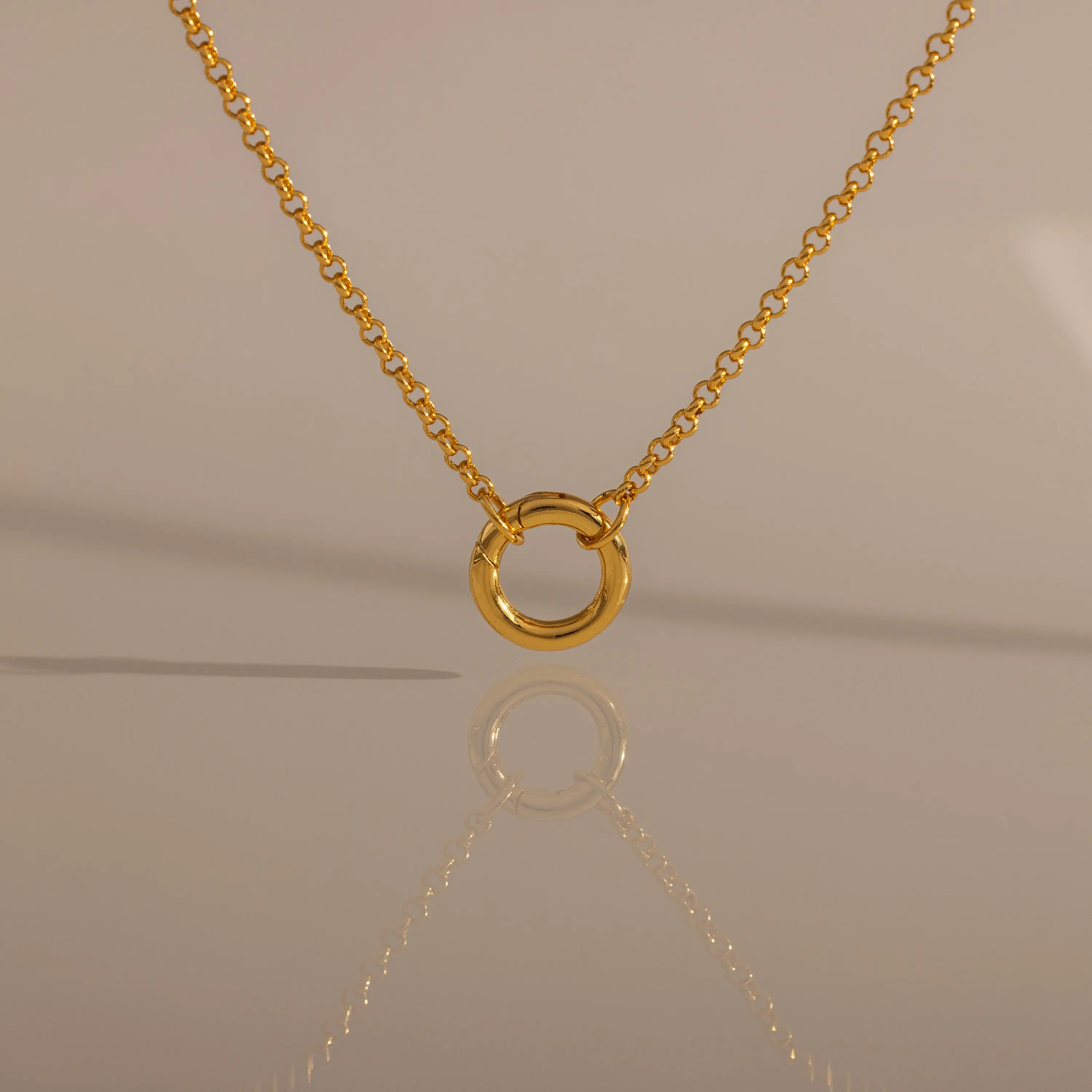 Cable Circle Charm Necklace by Caitlyn Minimalist - Round Clasp Charm Holder Necklace in 16, 18, and 20 Inches - Minimalist Jewelry - Birthday Gift