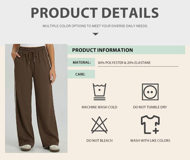 KatchMe Women's Casual High Waist Striped Wide Leg Trousers, Sporty Drawstring Waist Side Pocket Outfit, Minimalist Versatile Women's Bottom KatchMe Women's Casual High Waist Striped Wide Leg Trousers, Sporty Drawstring Waist Side Pocket Outfit, Minimalist Versatile Women's Bottom