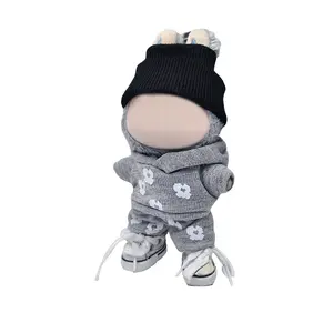 Clothes for Labubu(NO Doll) , Hat & Overalls Set for Labubu Clothes 15cm/17cm Dolls Accessories Suit, Doll Outfit Stylish Clothes(Black)