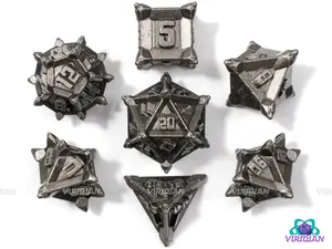 Caltrops (Aged Silver) | Spikey, Mine-like, Slightly-Shiny Grey, Unusual | Metal Dice Set (7)