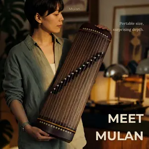 EastEcho Mulan Premium Portable Guzheng - 24" (60cm) 14-String Professional Chinese Zither Musical Instrument, Complete Set with Handmade Cordia Wood for Rich Resonance, Wooden Fingerboard Guzhengs for Adult Beginners, Musical Instruments