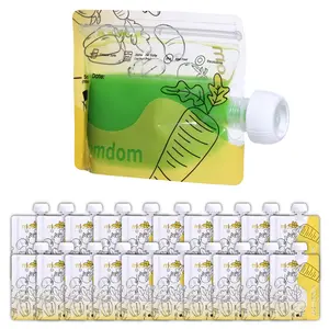 Gemdom 20 Pack Reusable Food Pouches for Baby Toddlers Kids Students, Refillable Squeeze Pouch for Applesauce Yogurt Homemade Organic Puree Juice Snack