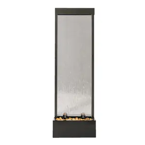 XBrand 68 in H Freestanding Modern Indoor/Outdoor Waterfall Fountain w/ Decorative Rocks, LED Lights & Auto-Shut Off Pump, Aluminum/Clear Glass, Black