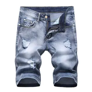 Designer clothing men European And American Ripped Denim Mid-pants Personalized Retro Summer Jeans Trendy Men's Stretch Shorts
