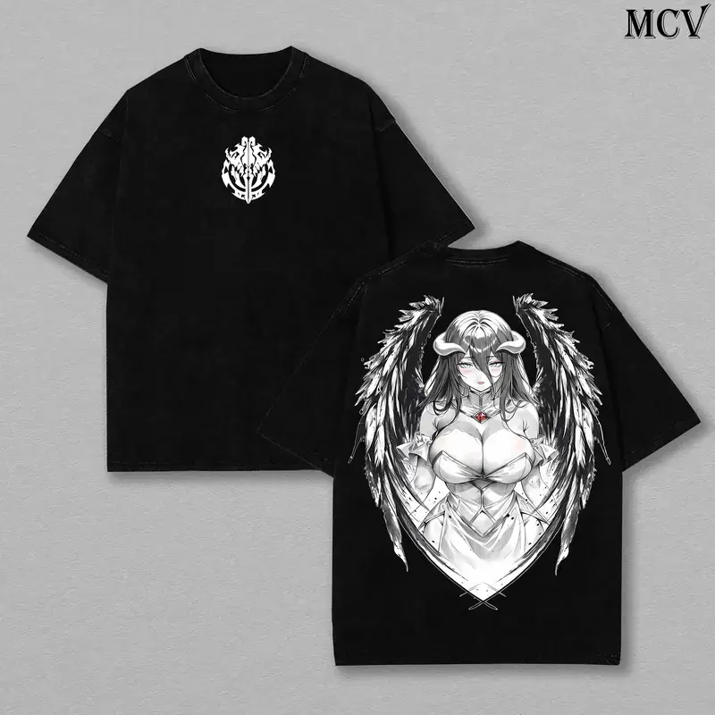Albedo Overlord Vintage Tee – Washed Oversize Anime Graphic T-Shirt | Limited Edition for Anime Fans. Oversized Clothes