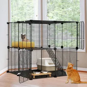Cat Cage Indoor Cat Enclosures DIY Cat Playpen Metal Kennel with Extra Large Hammock for 1-2 Cats, Ferret, Chinchilla, Rabbit, Small Animals
