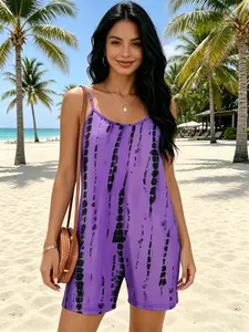 Women's Summer Loose Fit Printed Romper, Beach Jumpsuit, Casual Jumpsuits, Sleeveless Spaghetti Strap Backless Design, Casual Fashionable for Women, Perfect for Daily Wear, Womenswear