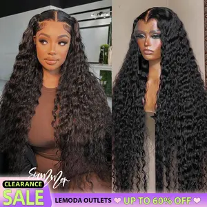 【Clearance sale】Lemoda 200% Density Water Wave 13x6 HD Transparent Lace Front Wigs Human Hair Pre Plucked Deep Curly Frontal Wigs Wet and Wavy Human Hair Wig for Women Water Wave Lace Wig Natural Color