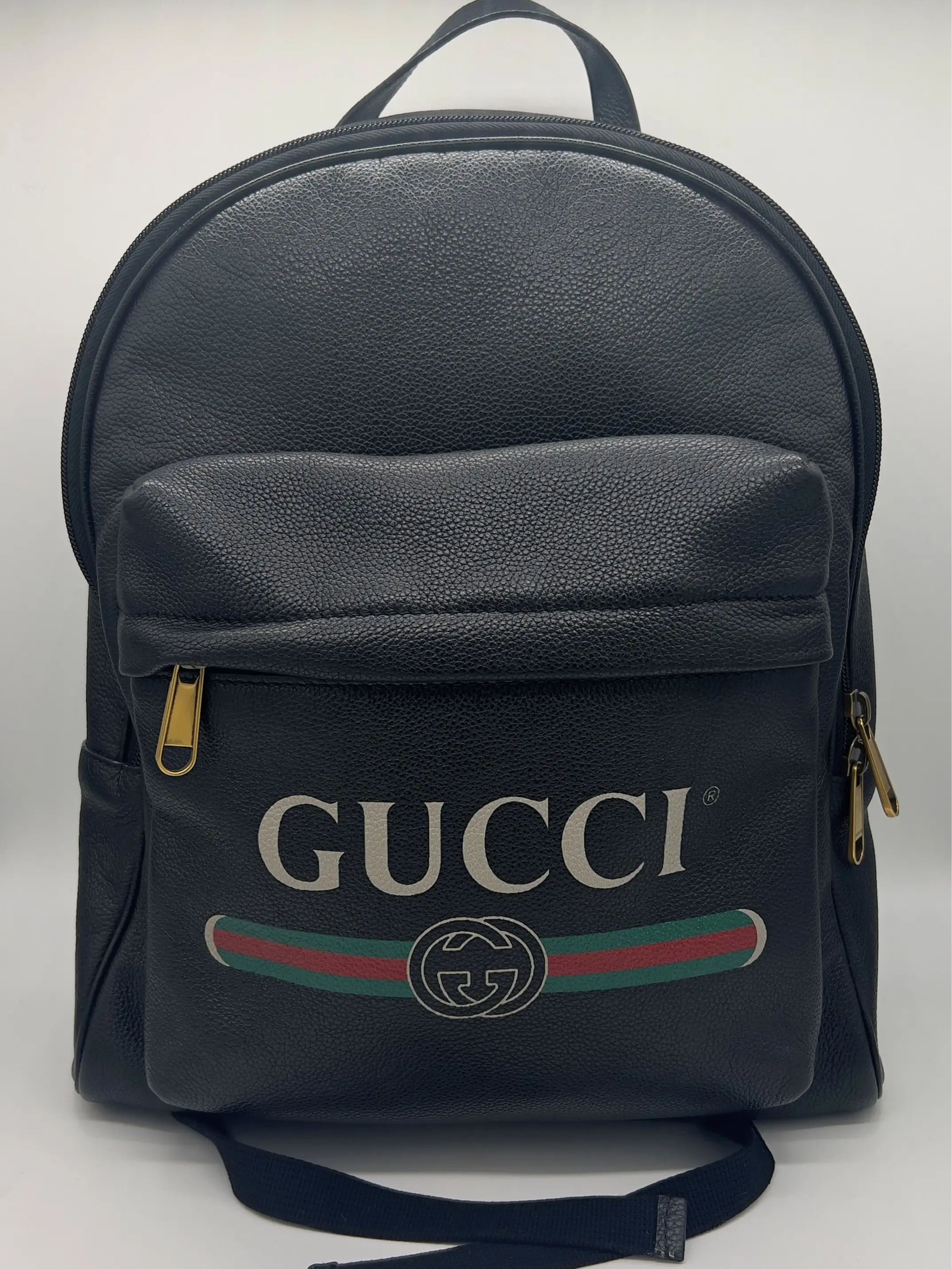 Pre-owned GUCCI LEATHER Backpacks BLACK BACKPACK GG SHERRY PRINT. EXCELLENT CONDITION