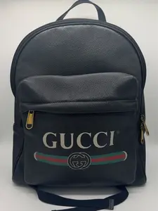 Pre-owned GUCCI LEATHER Backpacks BLACK BACKPACK GG SHERRY PRINT. EXCELLENT CONDITION