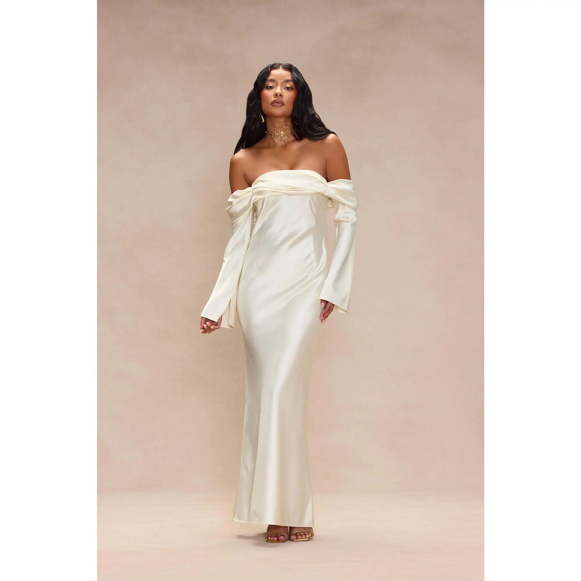 Amandine Satin Maxi Dress - Cream