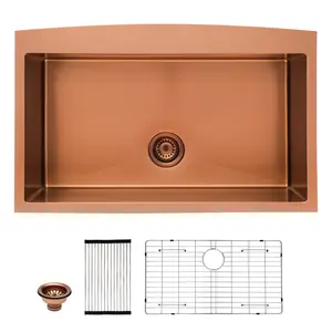 Sarlai 36 x 21 Inch Rose Gold Farmhouse Kitchen Sink Single Bowl 16 Gauge Stainless Steel Sink Apron Front Kitchen Sink