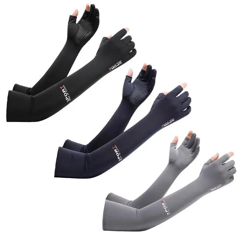 Cooling Half Finger Ice Silk Arm Sports Sleeves & Support - UPF 50+ Sun Protective, Anti-Slip Palm, Breathable Lightweight for Driving, Fishing, Outdoor Activities, Cooling Arm Sports Sleeves & Support, Sun Protective Sports Sleeves & Support