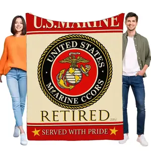 US Marine Corps Blanket Cream Background with Red and Black Accents Retired Design Large Soft Warm Throw for Military Veterans Gentle on the skin, soft and comfortable, a household essential.