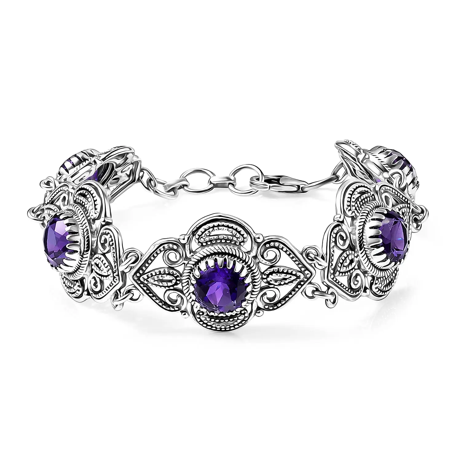 D'Joy Passport to Turkey Artisan Crafted Premium African Amethyst 9.35 ctw Bracelet in Sterling Silver (7.25 In)