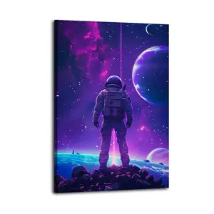 Astronaut Blue-purple Nebula Space Gift For Friend Poster Bed Room Living Room Decor Modern Aesthetic Modern Aesthetic Office Gym Art Posters For Dorm Wall Decor