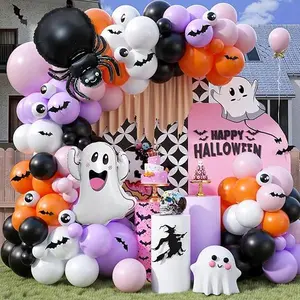 Halloween Balloon Arch Kit, Pink Balloon Garland, Halloween Party Decorations With Pink Purple White Black Orange Balloon Bat Stickers for Halloween Supplies