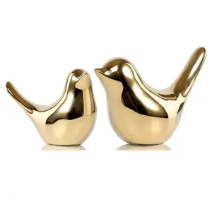 Small Gold Bird Statues, Modern Decorative Figurines for Home Decor, Living Room, Bedroom, Office Desktop, and Cabinets