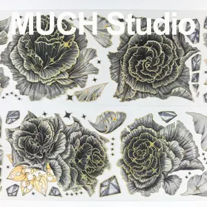 1pc (6*100cm) Midnight Fireworks, Black Gold Foil Floral PET Tape Sticker, High-End Craftsmanship, Exquisite Pattern, Versatile and Practical, Perfect for Scrapbooking, Journal Decoration, Diaries, Notebooks, Greeting Cards, Photo Frames and More