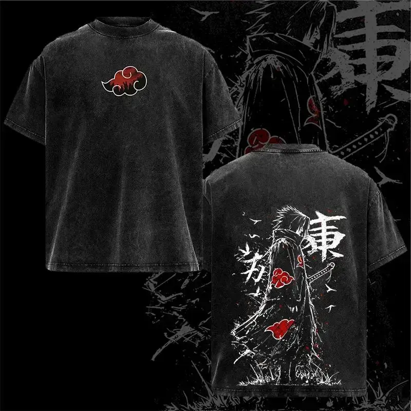Retro Heavy Limited Sasuke - Naruto Anime Double Printed Vintage Washed Tee Unisex Oversize Anime Manga Washed Heavyweight Cotton T-shirt, Gift For Anime Fan, Anime Lover