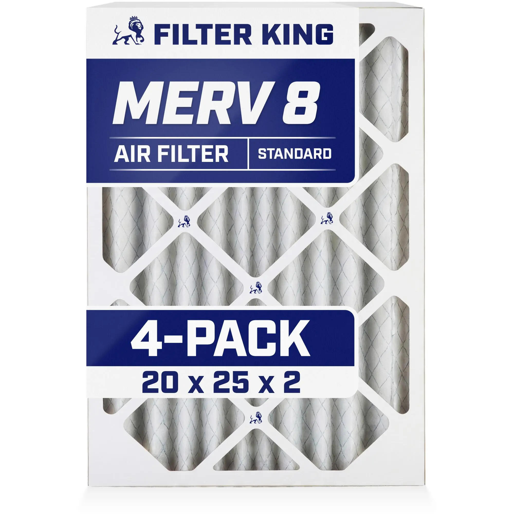 Filter King 20x25x2 Air Filter | 4-PACK | MERV 8 HVAC Pleated A/C Furnace Filters | MADE IN USA | Actual Size: 19.5 x 24.5 x 1.75"
