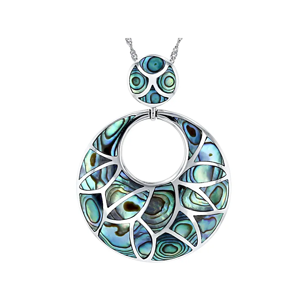 Mix-Shaped Abalone Shell Inlaid Sterling Silver Pendant with Chain, Semiprecious Stone Jewelry Necklace Accessory