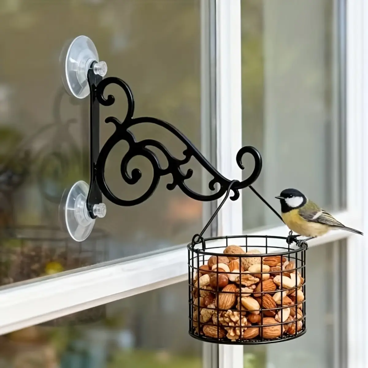Outdoor Window Suction Cup Hook Heavy Duty Metal, No-Drill Load-Bearing Window Hanger for Bird Feeders, Birdhouses, Wind Chimes, Flower Pots, Hanging Plants, Garden Accessories, Durable Window Birdwatching Accessory, Great Gift Choice