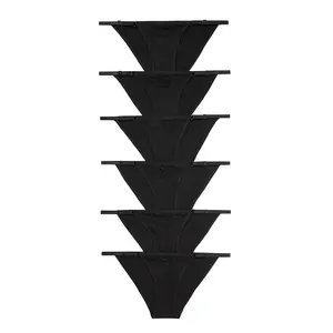 Nabtos Women’s Cotton Panties Plain Black Set Floral Lace Adjustable Strap String Bikini Underwear Low Rise Hi Cut Cheeky Panties pack 6