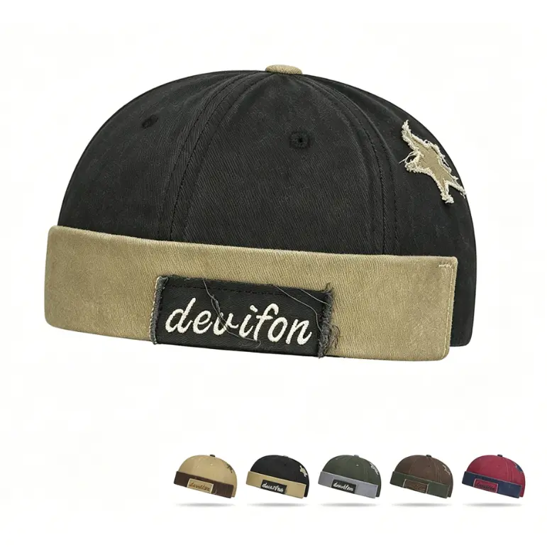 Washed Cotton Brimless Distressed Docker Cap Adjustable Street Casual Sailor Cap Skullcap Beanie Hat Landlord Hats