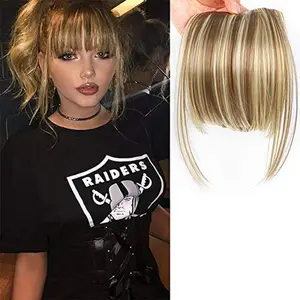 Fringe Bangs Synthetic Hair Extensions Clip in Bangs 6" Short Straight Hairpiece Front Neat Bang Two Side Blonde