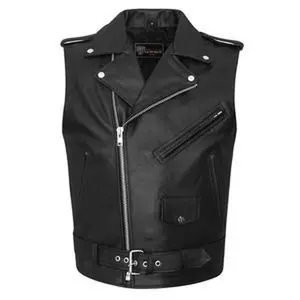 Vance Men's Premium Leather Classic Motorcycle Vest Plain Side & Belted Waist