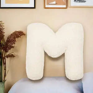 Plush Initial Letter Shaped Throw Pillow Decorative Alphabet Pillows for Bed Couch Sofa Bedroom Living Room Home Decor A to Z (M)