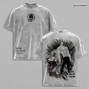 Escanor Lion Sin of Pride T-Shirt Roaring Lion Manga Artwork Vintage Washed Oversized Japanese Anime Streetwear Heavy Cotton Unisex Retro Tee Gift For SDS Fans