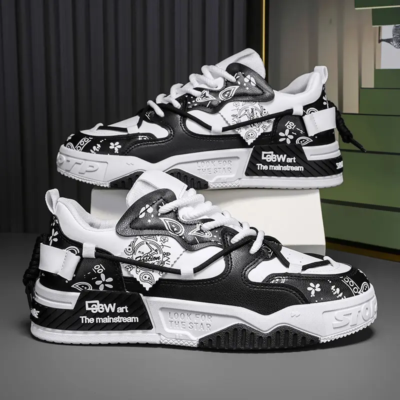 Men's Closed-Toe Casual Trainers - Luxurious Texture Printed Walking Shoes, Fashionable Wedge Heel Athletic Footwear