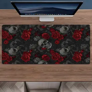 Skull and Red Rose Large Gaming Mouse Pad, Aesthetic Desktop Protective Pad, Washable Rubber Pad Non-Slip Lock Edge Multi-Size Mouse Pad Suitable For Home Office, Good Gift for Family and Friends