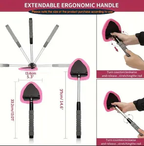 Windshield Cleaner Tool – Car Interior Window Cleaning Kit with Extendable Handle & 4 Microfiber Pads, Auto Wiper Inside Windshield Brush for Car & Home Windows