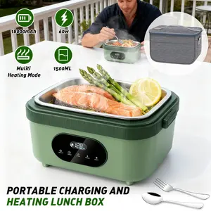 Cordless Heated Lunch Box 1.5L, Electric Food Warmer with 18000mAh Rechargeable Battery, 60W Lunch Box with Timer for Work Travel