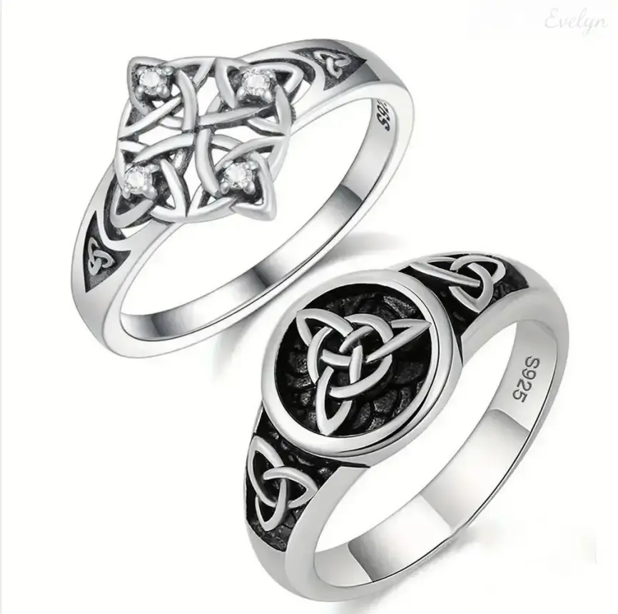 Celtic Knot Ring Set, Trinity Knot & Triquetra Band, Silver‑Tone Vintage Jewelry for Men & Women