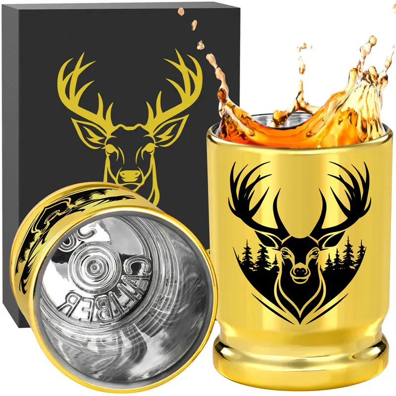 2pcs/set 50 Caliber Plastic Deer Head Shot Glasses, 95ml/3.2oz Tequila Liquor Whisky Wine Cups for Home Kitchen Club Party, Novel Christmas Gift for Friends Family, Whiskey Glass Gift, Whisky Glass Sets