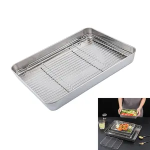 Easy Cleaning Stainless Steel Baking Pan With Removable Wire Rack For Perfect Roasting Large Capacity Ideal For Home Use