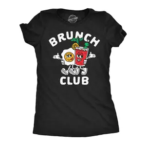 Womens Funny T Shirts Brunch Club Sarcastic Breakfast Lunch Graphic Novelty Tee for Ladies Funny Womens T Shirts Cute Vintage Fashion Casual Ladies T-Shirt Gift Funny Food Top Women's Novelty Tees Black -