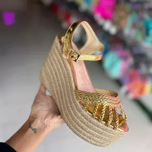 Gold Espadrille Wedge Sandals with Strappy Design and Comfortable Fit for Women