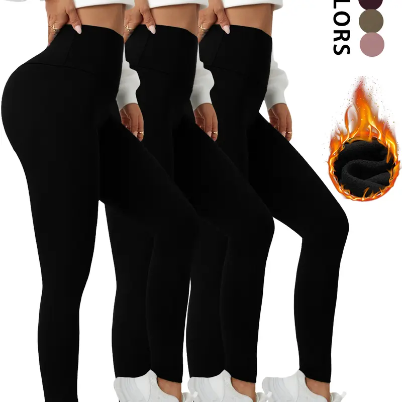 Women's Thermal Fleece-Lined High-Waisted Leggings, 3-Pack Soft & Warm Yoga Pants, Ideal for Winter Workouts & Daily Wear, Skinny Yoga Bottoms, Scrunch Workout Leggings, Fitted Design Activewear, Yoga Activewear, High Waists Leggings