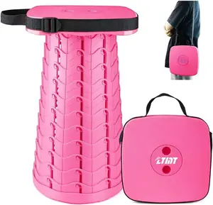 Upgraded Folding Stool - 485lbs Load Capacity,Telescopic Stool,Portable Collapsible Seat for Camping,Fishing,Hiking,Travel (Square-Pink)
