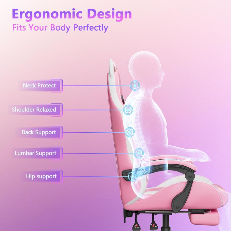 【Sweet!!】Mr IRONSTONE Gaming Chair with Speakers and Led Lights Ergonomic Massage Computer Gaming Chair with Broaden Cusion and Footrest High Back Video Game Chair for Adults Kids Boyfriend Father's Gift, Blue Black and Pink