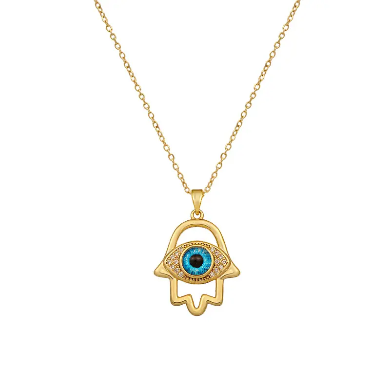 Hollow Hamsa Hand Evil Eye Choker - Thin Chain Jewelry Necklace with Sparkling Rhinestone Eye Detail, Cruel Intentions Design Necklace, Chain Jewelry Necklaces