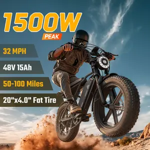 【Christmas Gift&TST Ebike】Electric Bike Peak Power 1500W Full Suspension Top Speed 32 MPH Range 50-100 Miles 48V15Ah Removable Battery 2-Seater Design LED Headlights 20Inch All-Terrain Fat Tires UL2849 Certified Weighing 450 pounds Light off-road vehicle
