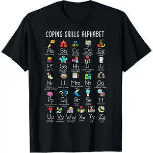 100% Cotton Counselor - Coping Skills Alphabet Mental Health Awareness T-Shirt